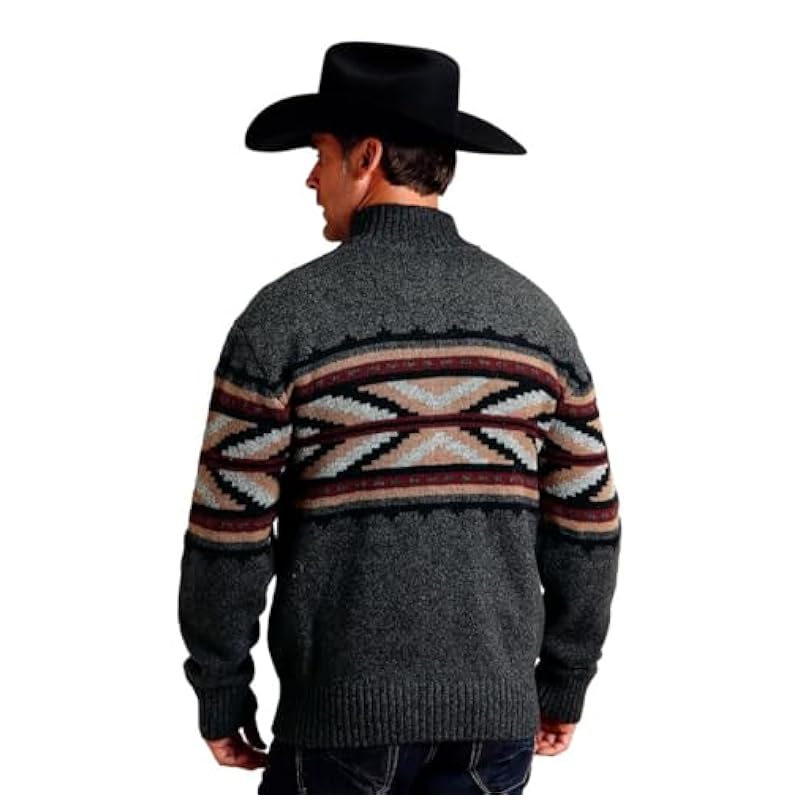 ‎men Sweaters Stetson Stetson Western Sweater Mens Wool Arrow Zip L Gray 11-014-0120-6070 GY