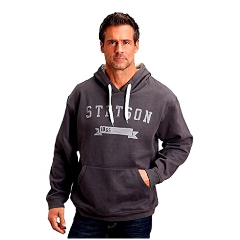 ‎mens Fashion Hoodies & Sweatshirts Stetson Stetson Mens Dark Grey Poly/Cotton 1865 Banner Hoodie 2XL