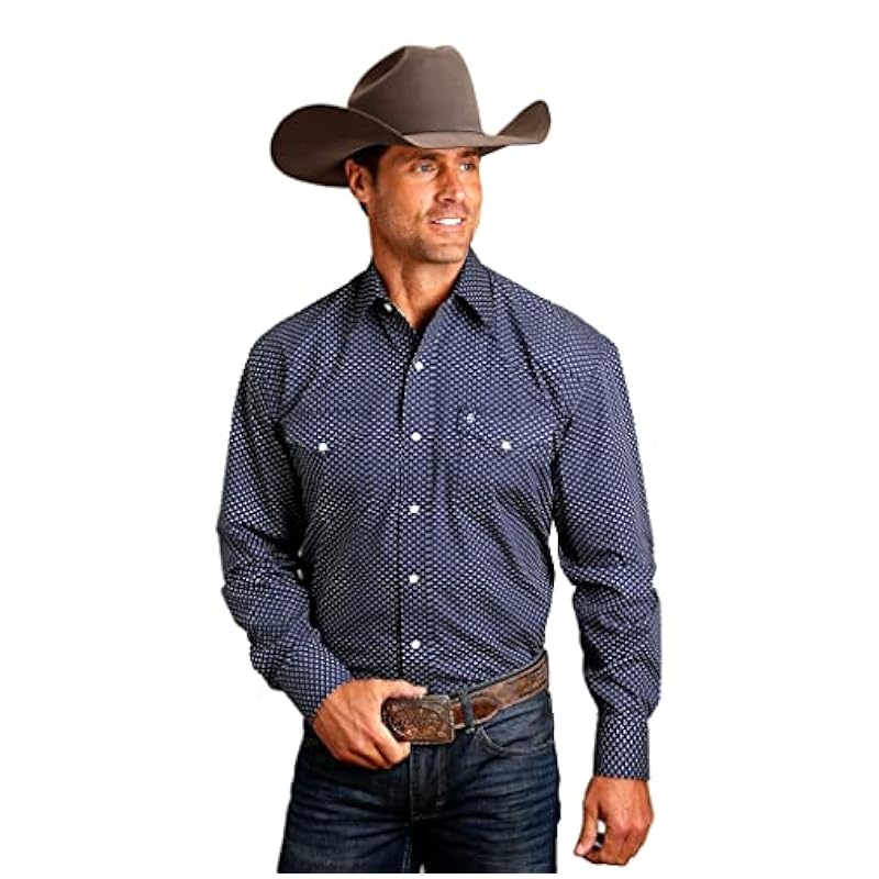 Stetson Western Shirt Mens L/S Polaris Geo M Blue 11-001-0425-1060 BU Stetson ‎mens Shirts