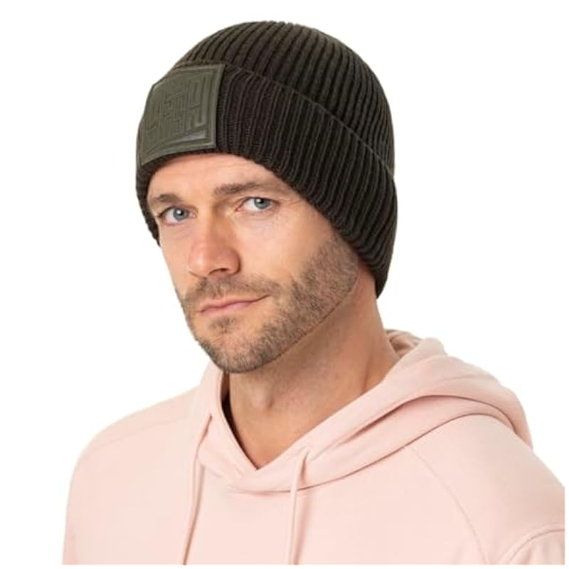 ‎mens Hats & Caps Stetson Stetson Embossed Badge Beanie with Cuff Men - Olive