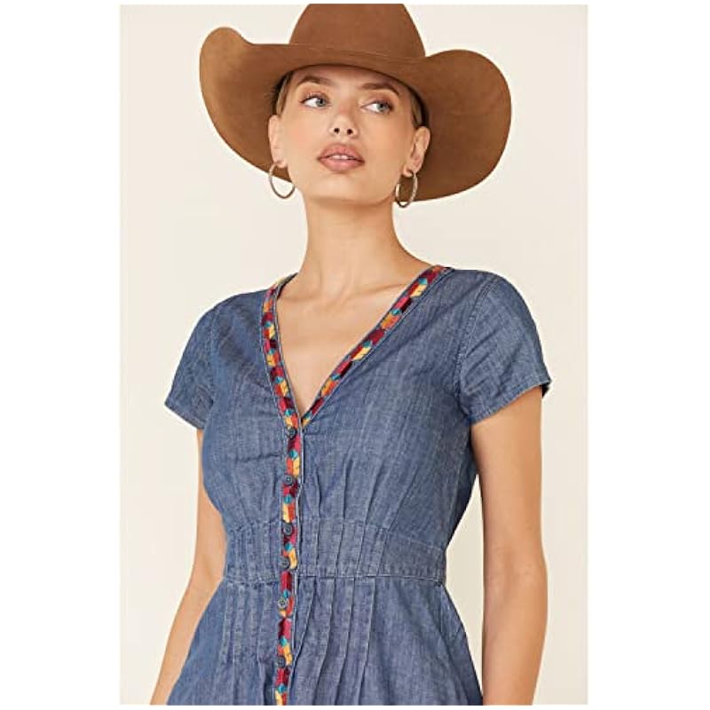 Stetson Stetson Western Dress Womens S/S Buttons Blue 11-057-0565-0551 BU Blue ‎womens Dresses