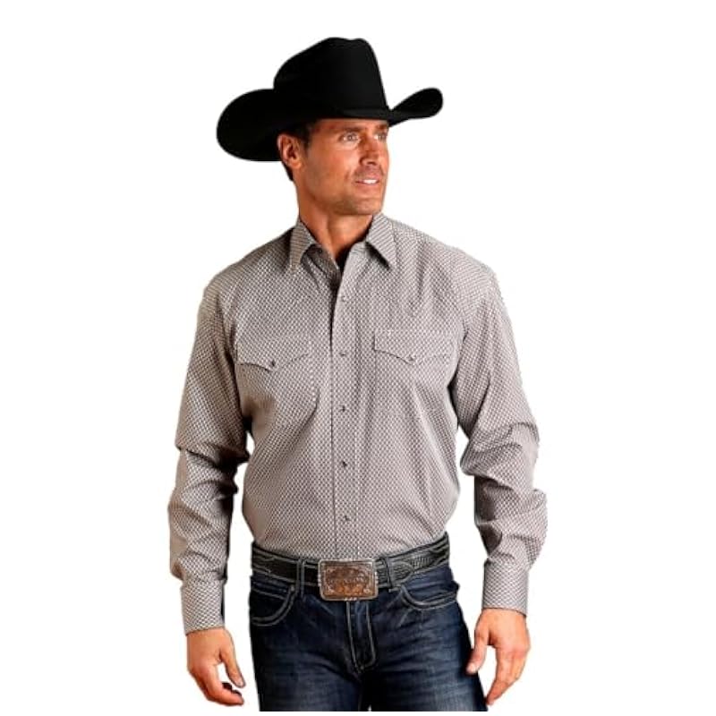 Stetson Western Shirt Men L/S Diamond Geo 3XL Gray 11-001-0425-0179 GY ‎mens Shirts Stetson