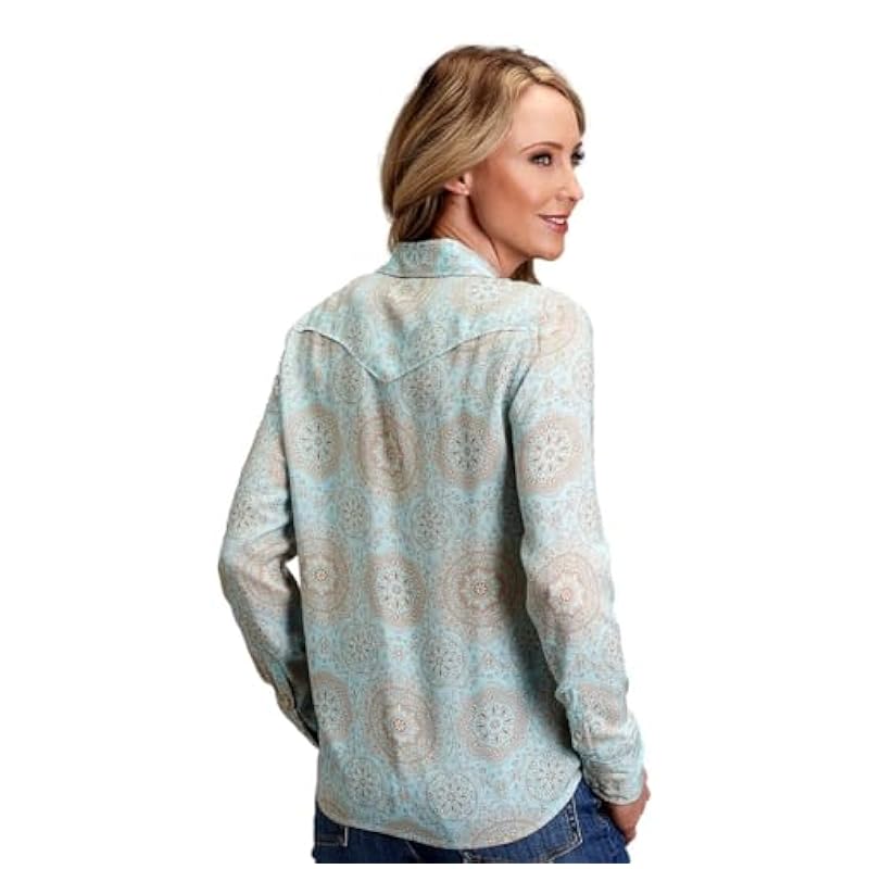 Stetson Stetson Western Shirt Womens L/S Medallion M Aqua 11-050-0590-2014 BU ‎womens Tops, Tees & Blouses