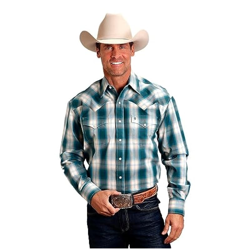 ‎mens Shirts Stetson Stetson Western Shirt Mens L/S Forest Shade M Teal 11-001-0478-6006 GR