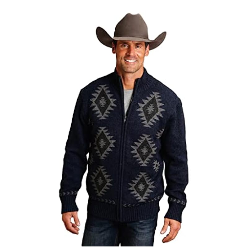 ‎men Sweaters Stetson Stetson Western Sweater Mens Aztec Wool Navy 11-014-0120-7024 BU Blue