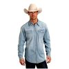 Stetson Shirts ‎mens Stetson Men's Light Blue Denim Long Sleeve Snap Western Shirt Blue XX-Large