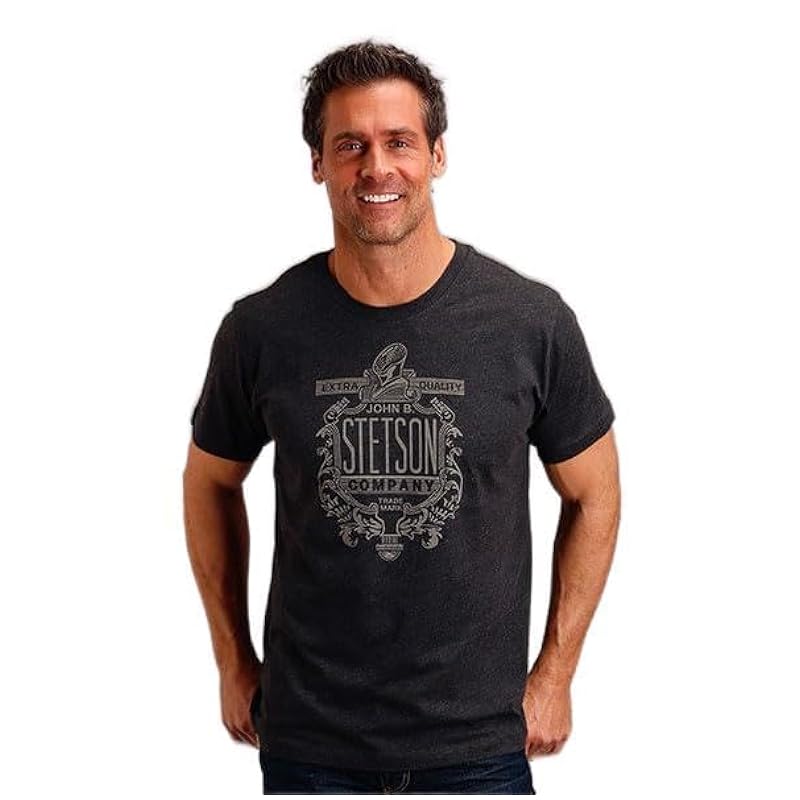 ‎mens Shirts Stetson Stetson Mens Dark Grey Cotton Blend Quality Logo S/S T-Shirt XL