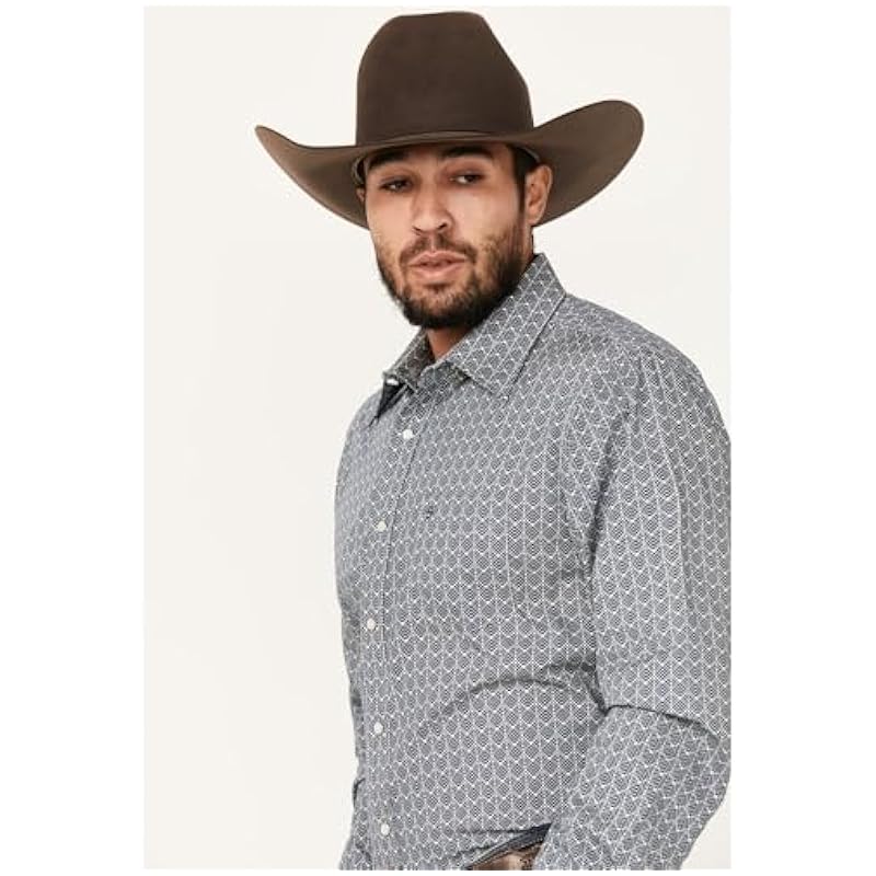 Stetson Shirts Stetson Chevron Grid Blue Print Snap - Mens Shirt Blue