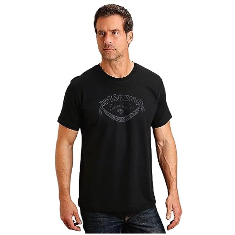 Stetson Stetson Mens Black 100% Cotton The Boss S/S Raw Edge T-Shirt 2XL ‎mens Shirts
