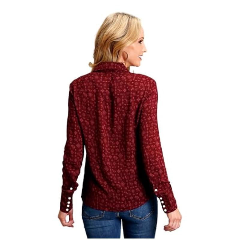 Stetson Tops, Tees & Blouses ‎womens Stetson Women's Western Ditsy Printed Long Sleeve Snap Shirt Wine Large US