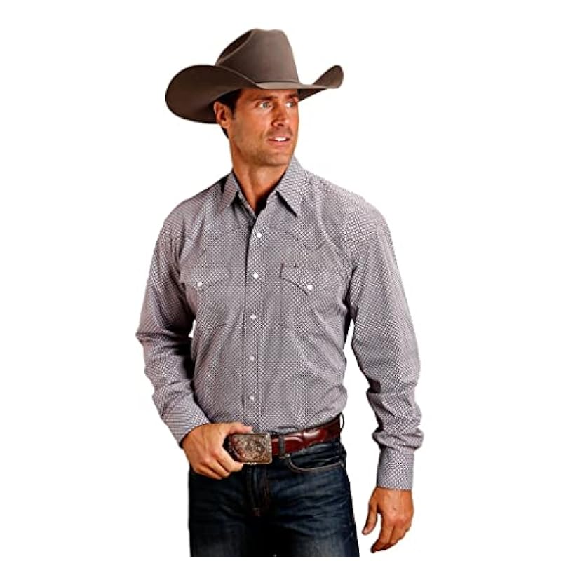 ‎mens Shirts Stetson Stetson Western Shirt Mens L/S Point Geo Blue 11-001-0425-4003 BU Blue