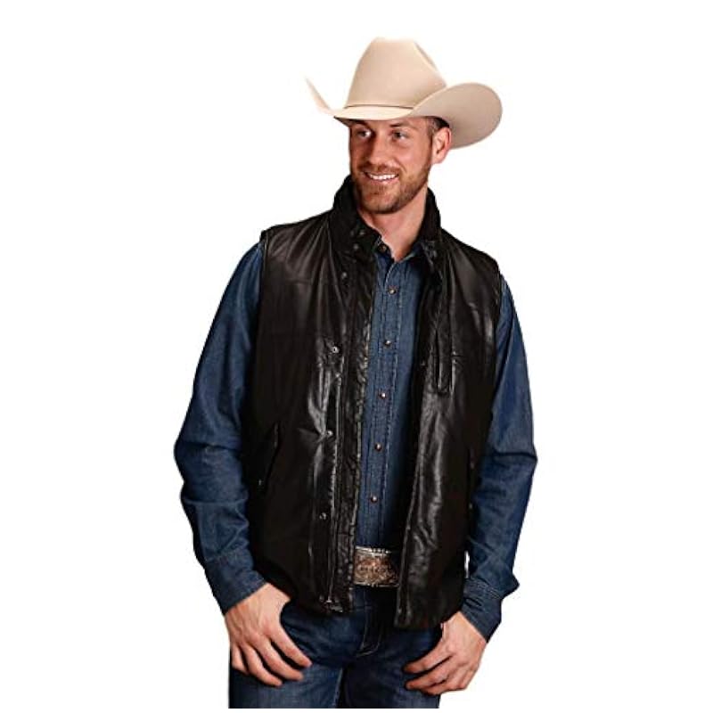 Stetson Western Vest Mens Leather Zip S Black 11-097-0541-7037 BL ‎Mens Jackets & Coats Stetson