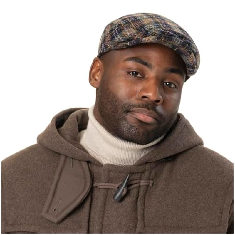 Stetson Hats & Caps ‎mens Stetson Kent Check Harris Tweed Flat Cap Men - Made in The EU Black-yellow