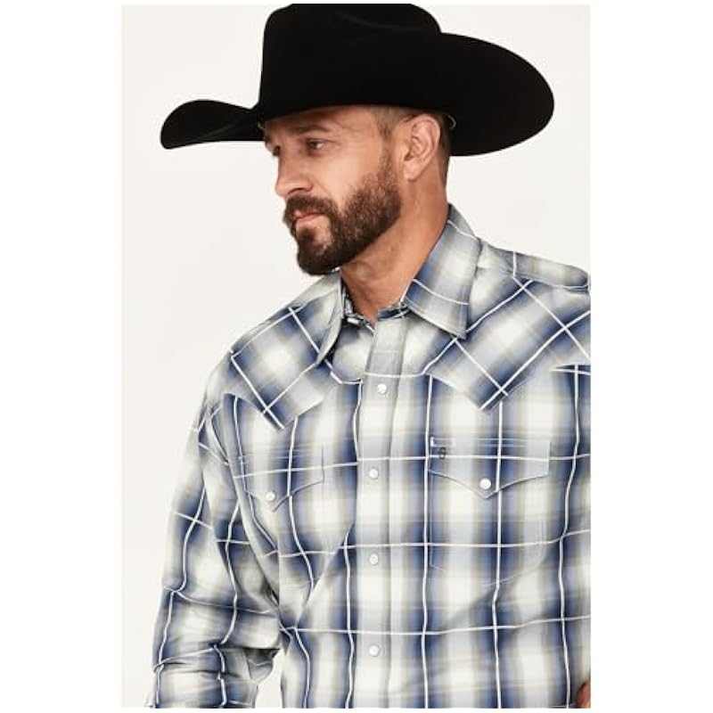 ‎mens Shirts Stetson Stetson Western Shirt Mens L/S Plaid 3XL Blue 11-001-0579-0192 BU