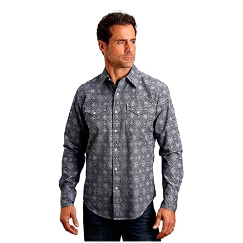 Stetson Shirts ‎mens Stetson Men's Medallion Print Long Sleeve Pearl Snap Western Shirt Dark Blue X-Large
