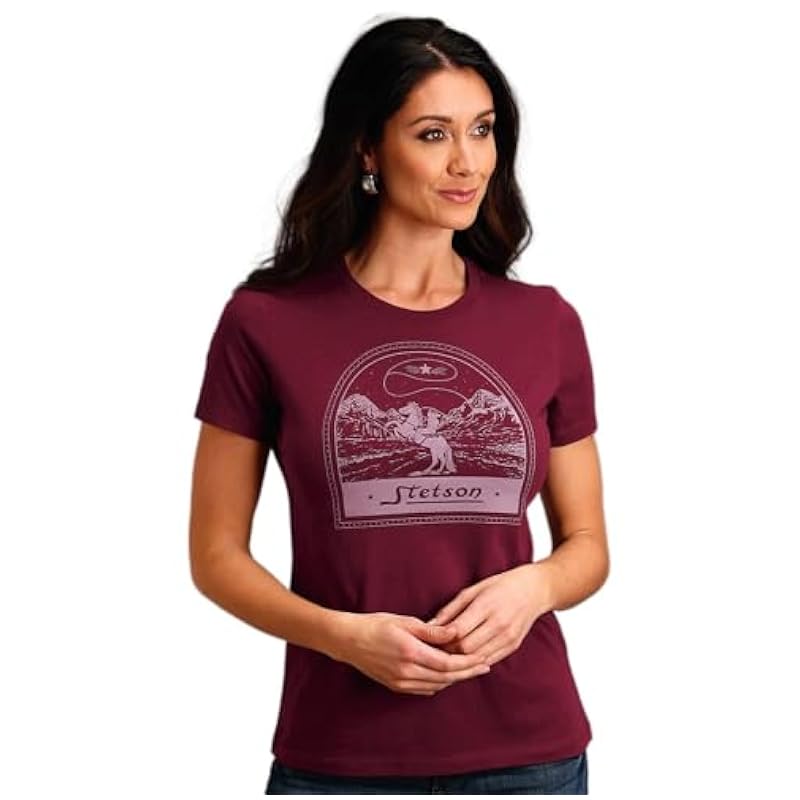 Stetson Womens Maroon 100% Cotton Cowboy Lasso S/S T-Shirt XL Stetson ‎womens Tops, Tees & Blouses