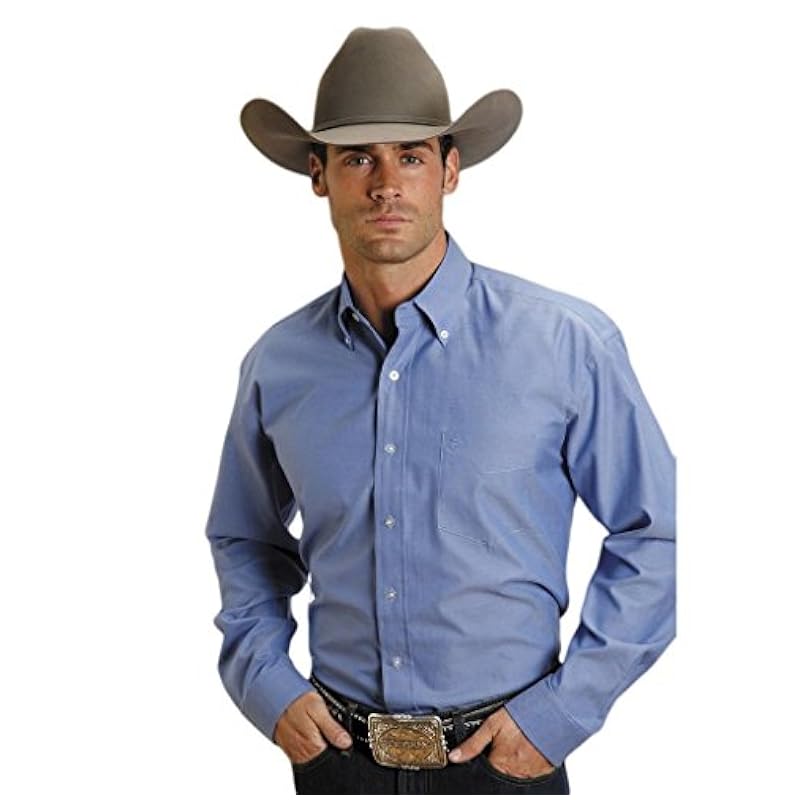 Stetson Men's Solid Button Oxford Long Sleeve Western Shirt Blue Large Stetson ‎mens Shirts