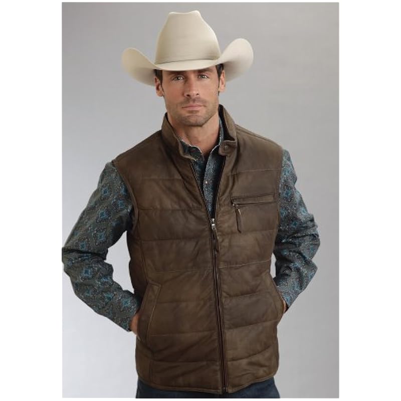 Stetson Mens Leather Puffy Vest Brown XL ‎Mens Jackets & Coats Stetson
