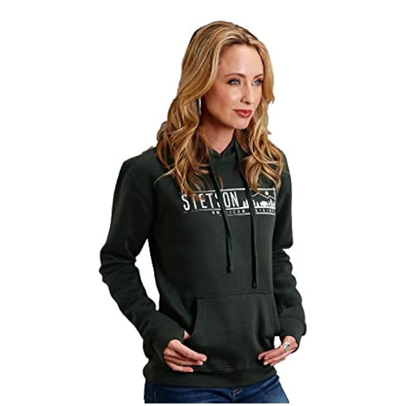 Stetson Fashion Hoodies & Sweatshirts ‎womens Stetson Western Sweatshirt Womens Hooded M Green 11-098-0562-7081 GR