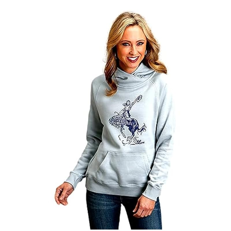 Stetson Fashion Hoodies & Sweatshirts ‎womens Stetson Western Sweatshirt Womens Bronco M Blue 11-098-0562-8004 BU