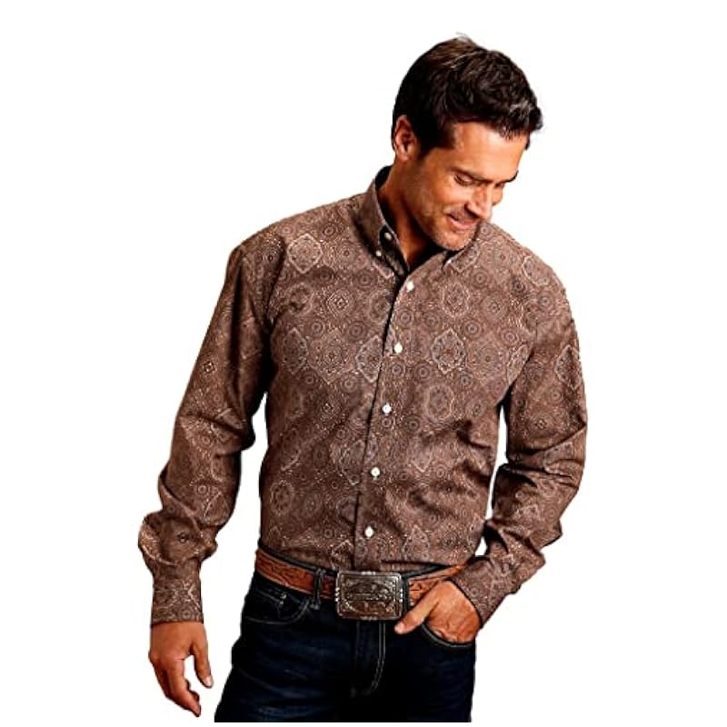 ‎mens Shirts Stetson Stetson Aqua Paisley Men's Long Sleeve Button Front Shirt 1100105260373GR Brown