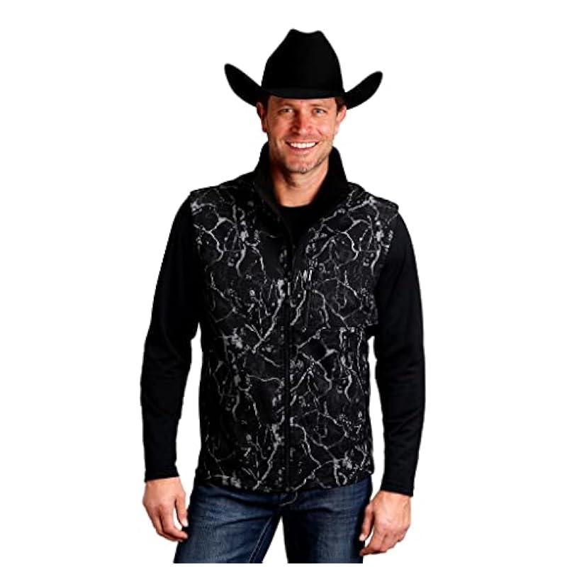 ‎mens Jackets & Coats Stetson Stetson Mens Range Print Black Poly/Spandex Softshell Vest S
