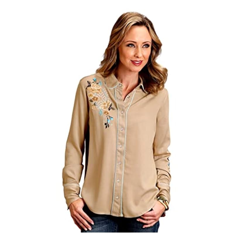 ‎womens Tops, Tees & Blouses Stetson Stetson Tooled Golden Tan Floralturq Underlay Ladies Fashion Boot Brown