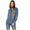 Stetson Women's Floral Embroidered Medium Wash Long Sleeve Button Down Shirt Blue Medium Stetson ‎womens Tops, Tees & Blouses