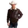 ‎mens Jackets & Coats Stetson Stetson Men's Dark Novelty Solid Leather Canvas Sleeve Jacket Brown X-Large