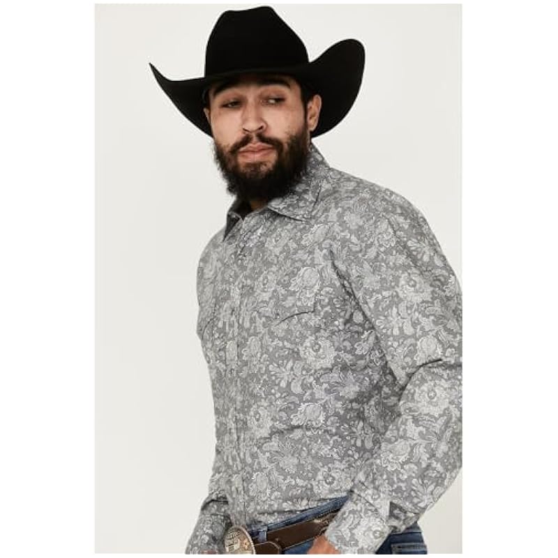 ‎mens Shirts Stetson Stetson Western Shirt Mens L/S Paisley S Gray 11-001-0425-2056 GY
