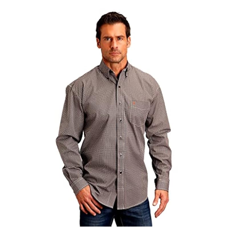 Stetson Shirts ‎mens Stetson Men's Dash and Dot Geo Print Long Sleeve Button Down Western Shirt Grey XX-Large