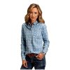 Stetson Women's Embroidered Schiffli Paisley Long Sleeve Snap Western Shirt Blue Large Stetson ‎womens Tops, Tees & Blouses