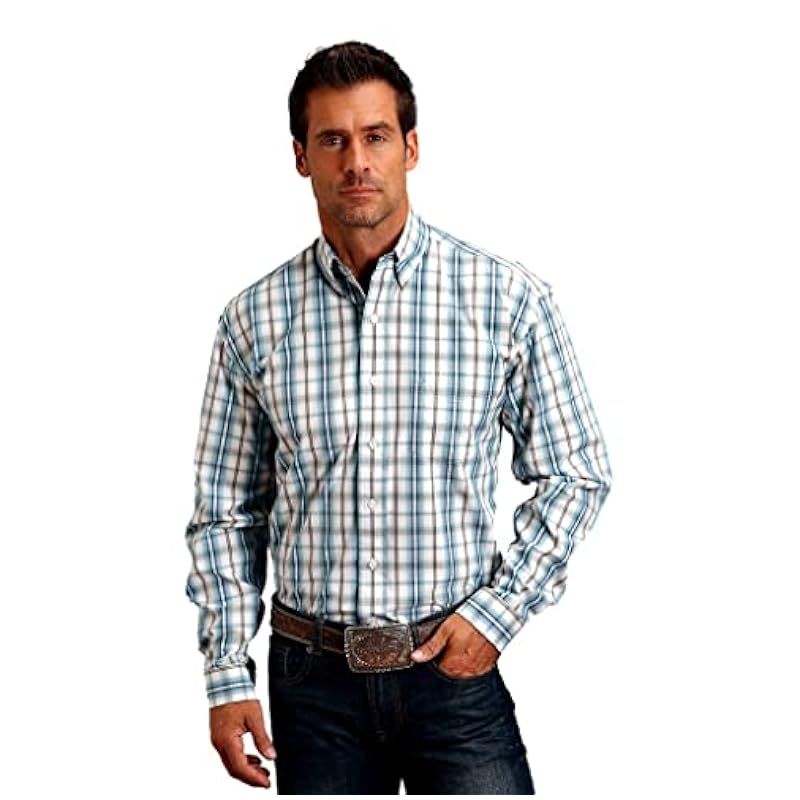 Stetson Western Shirt Mens L/S Plaid Turquoise 11-001-0579-5009 BU Blue Stetson ‎mens Shirts