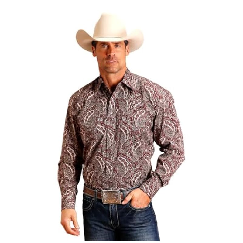 Stetson Western Shirt Mens L/S Paisley XL Wine 11-001-0425-0173 WI ‎mens Shirts Stetson