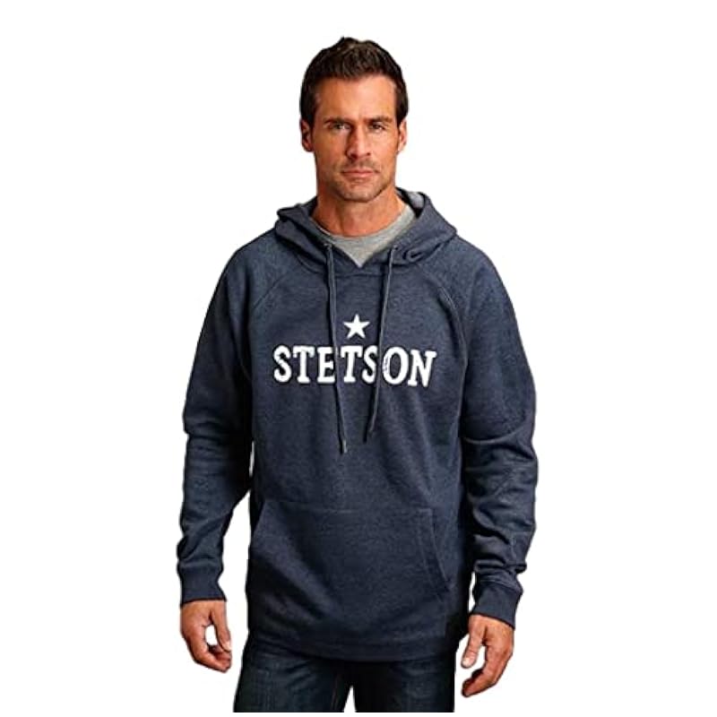 ‎mens Fashion Hoodies & Sweatshirts Stetson Stetson Mens Blue Cotton Blend Bold Logo Star Hoodie XL