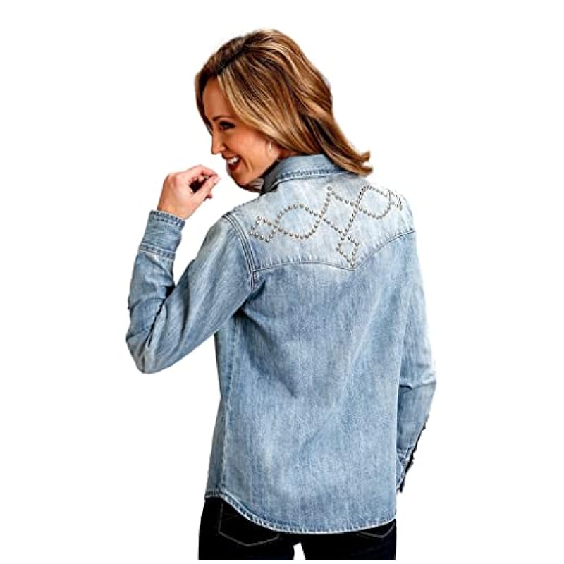 Stetson Stetson Women's Light Denim Embellished Back Long Sleeve Snap Western Shirt Blue Medium ‎womens Tops, Tees & Blouses