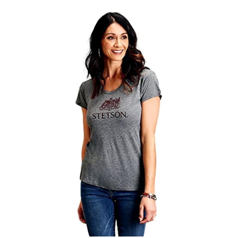 ‎womens Tops, Tees & Blouses Stetson Stetson Western Shirt Women S/S Scoop Neck XS Gray 11-039-0562-0818 GY