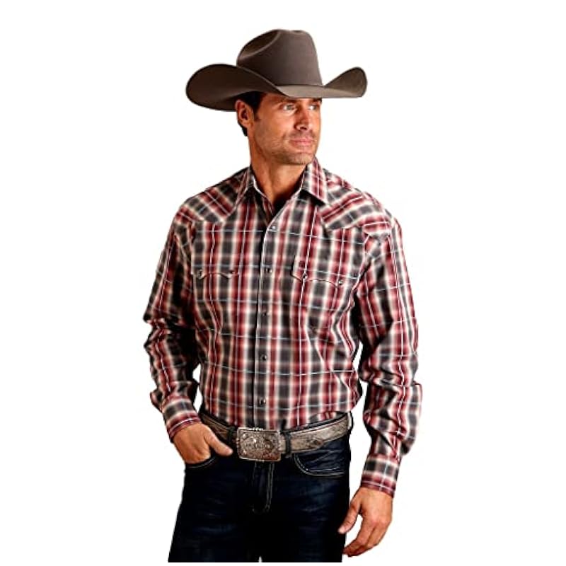 Stetson Shirts ‎mens Stetson Western Shirt Mens L/S Slate Plaid XL Wine 11-001-0478-6041 WI