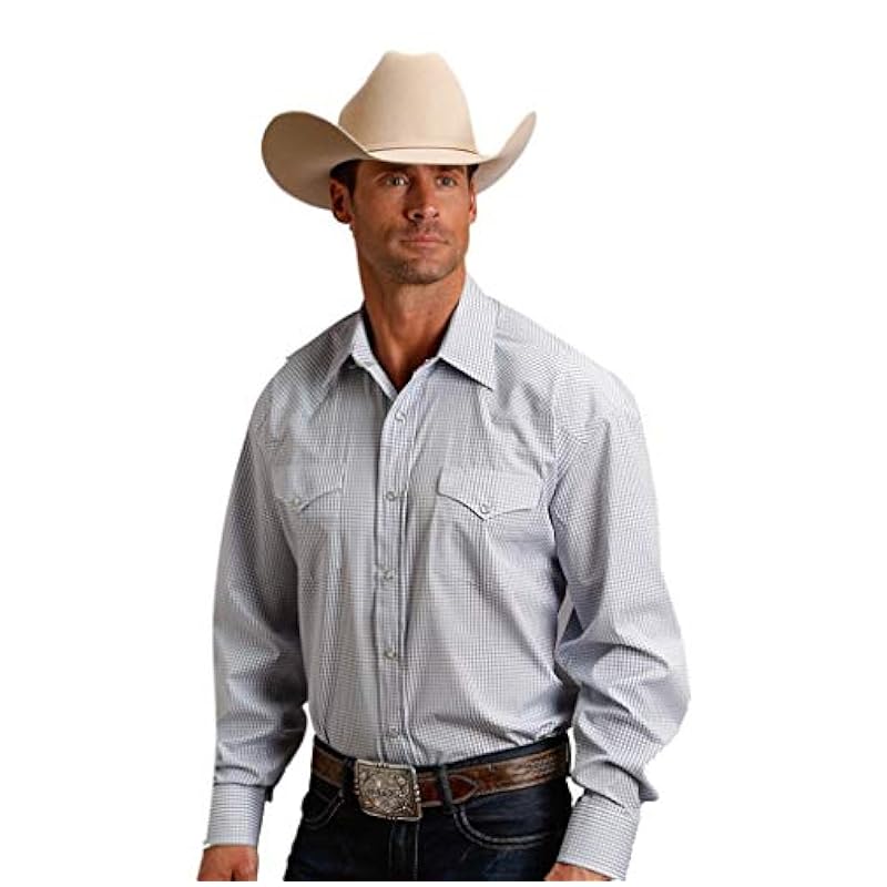 ‎mens Shirts Stetson Stetson 5663 Two Stripe Check - Light Blue Mens Collection- in Stock (2XL) 11-001-0478-0036BU
