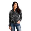 Stetson Stetson Women's Southwestern Print Long Sleeve Snap Western Shirt Black X-Small ‎womens Tops, Tees & Blouses
