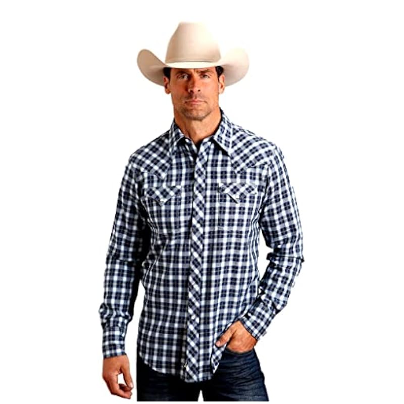 Stetson Western Shirt Mens L/S Plaid Snaps Blue 11-001-0478-0379 BU Blue Stetson ‎mens Shirts