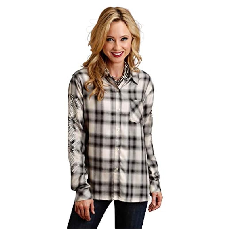 Stetson Herringbone Womens Cream Rayon/Nylon Ash Plaid BD L/S Shirt L ‎womens Tops, Tees & Blouses Stetson