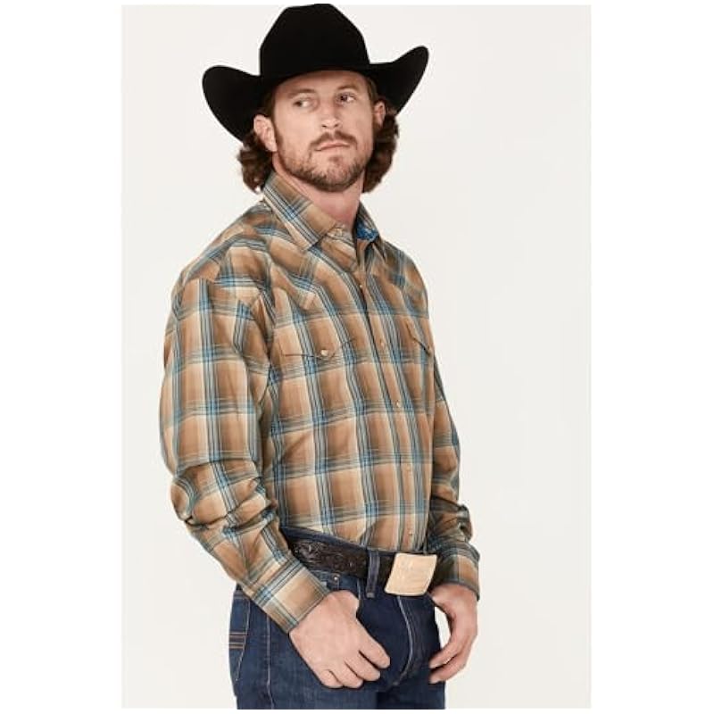 Stetson Men's Ombre Plaid Print Long Sleeve Snap Western Shirt Brown X-Large ‎mens Shirts Stetson