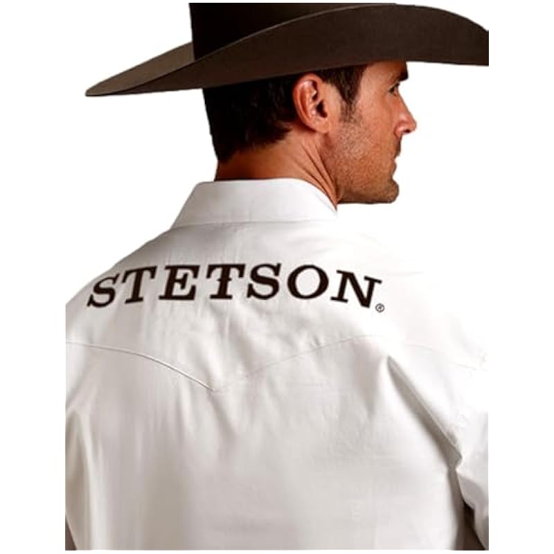Stetson Western Shirt Mens L/S Solid Logo L White 11-001-0489-2025 WH Stetson ‎mens Shirts