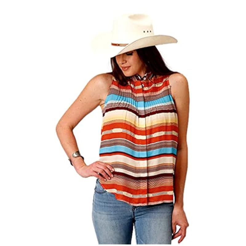 ‎womens Tops, Tees & Blouses Stetson Stetson Women's Sunset Serape Striped Sleeveless Blouse Multi Small US