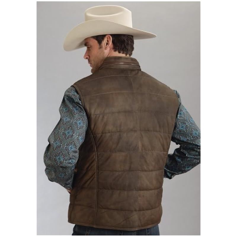 Stetson Mens Leather Puffy Vest Brown XL ‎Mens Jackets & Coats Stetson