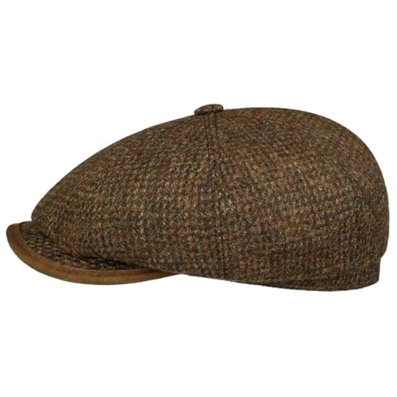‎mens Hats & Caps Stetson Stetson Hatteras Wool Harris Tweed Flat Cap Men - Made in Germany Brown-blue