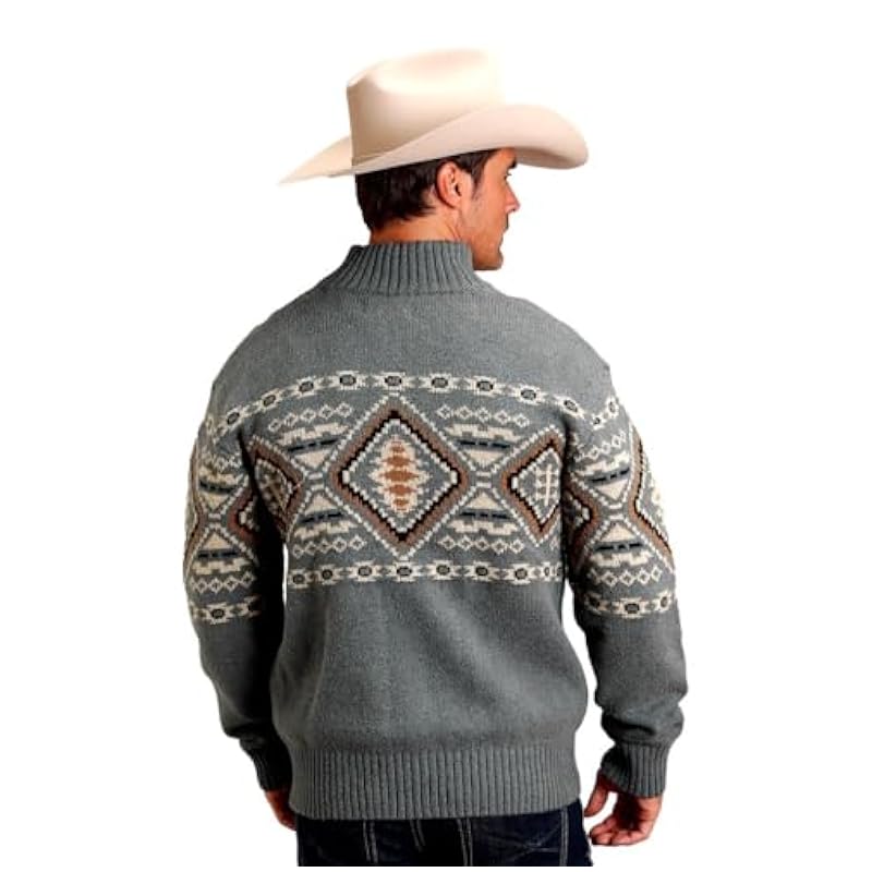 ‎men Sweaters Stetson Stetson Western Sweater Mens Aztec Wool Zip S Gray 11-014-0120-6069 GY