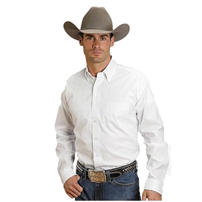 ‎mens Shirts Stetson Stetson Men's Solid Button Oxford Long Sleeve Western Shirt White XX-Large