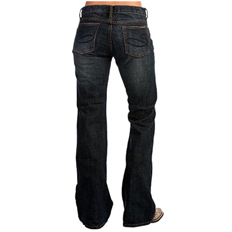Stetson Apparel Women's Dark Blasted Low Rise 816 Classic Fit Boot Cut Jeans Blue 12 38XL Jeans Stetson